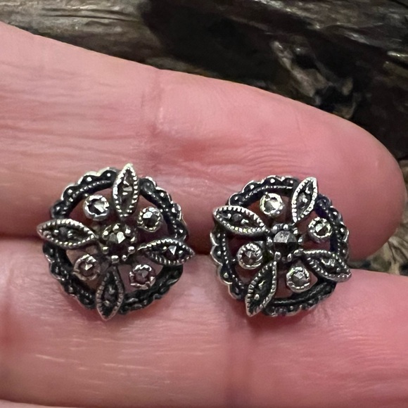 Henning Vagner HVP Sterling Silver Marcasite  Oxidized Earrings 925 Scandinavian - Picture 2 of 6